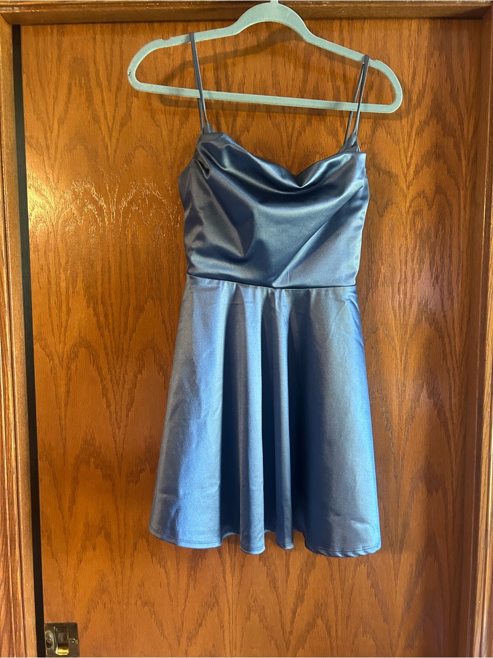 Windsor Satin Cowl Neck Mini Dress - Blue